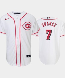 7 Eugenio Suarez Youth Reds Home White Jersey - Robokeg