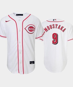 9 Mike Moustakas Youth Reds Home White Jersey - Robokeg