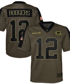Aaron Rodgers Green Bay Packers 2021 Salute To Service Game Jersey - Olive Nfl - Robokeg