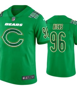 Akiem Hicks Chicago Bears #96 Jersey St. Patricks Day Kelly Green Lucky - Men - Robokeg