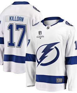 Alex Killorn 17 Tampa Bay Lightning Stanley Cup 2023 Playoffs Patch Away Breakaway Men Jersey - White - Robokeg