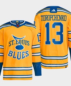 Alexei Toropchenko 13 Reverse Retro 2.0 2022 St. Louis Blues Yellow Jersey Primegreen - Robokeg