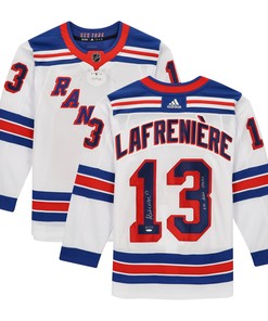 Alexis Lafreniere New York Rangers Upper Deck Autographed White Jersey With Nhl Debut 1/14/21 Inscription - Limited Brandedition Of 113 - Robokeg
