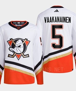 Anaheim Ducks 2022 Reverse Retro 2.0 Urho Vaakanainen 5 White Primegreen Jersey Men's - Robokeg