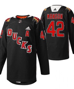 Anaheim Ducks Josh Manson 2022 Angels Night Black 42 Jersey Practice Jersey - Robokeg