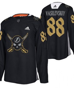 Andrei Vasilevskiy Lightning 2022 Pirate-themed Warmup Black Gasparilla inspired Jersey 88 Jersey - Robokeg