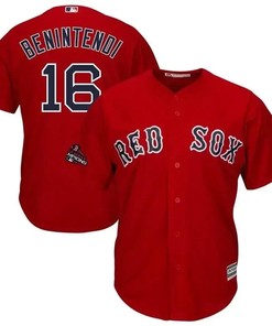 Andrew Benintendi Boston Red Sox 2018 World Series Champions Team Logo Player Jersey - Scarlet - Robokeg