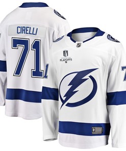 Anthony Cirelli 71 Tampa Bay Lightning Stanley Cup 2023 Playoffs Patch Away Breakaway Men Jersey - White - Robokeg