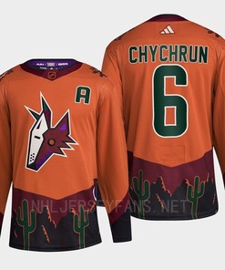 Arizona Coyotes 2022 Reverse Retro 2.0 Jakob Chychrun 6 Orange Primegreen Jersey Men's - Robokeg