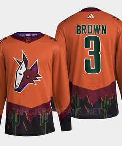 Arizona Coyotes 2022 Reverse Retro 2.0 Josh Brown 3 Orange Primegreen Jersey Men's - Robokeg
