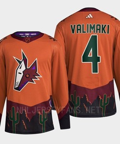 Arizona Coyotes 2022 Reverse Retro 2.0 Juuso Valimaki 4 Orange Primegreen Jersey Men's - Robokeg