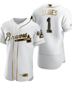 Atlanta Braves #1 Ozzie Albies Mlb Golden Brandedition White Jersey Gift For Braves Fans - Robokeg