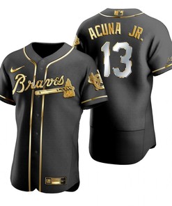 Atlanta Braves #13 Ronald Acuna Jr. Mlb Golden Brandedition Black Jersey Gift For Braves Fans - Robokeg