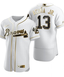 Atlanta Braves #13 Ronald Acuna Jr. Mlb Golden Brandedition White Jersey Gift For Braves Fans - Robokeg