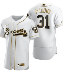 Atlanta Braves #31 Greg Maddux Mlb Golden Brandedition White Jersey Gift For Braves Fans - Robokeg