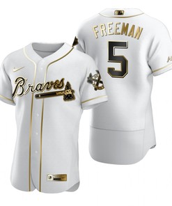 Atlanta Braves #5 Freddie Freeman Mlb Golden Brandedition White Jersey Gift For Braves Fans - Robokeg