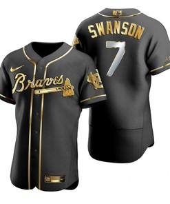Atlanta Braves #7 Dansby Swanson Mlb Golden Brandedition Black Jersey Gift For Braves Fans - Robokeg