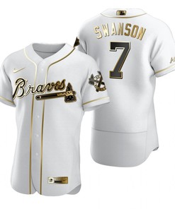 Atlanta Braves #7 Dansby Swanson Mlb Golden Brandedition White Jersey Gift For Braves Fans - Robokeg