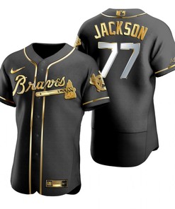 Atlanta Braves #77 Luke Jackson Mlb Golden Brandedition Black Jersey Gift For Braves Fans - Robokeg