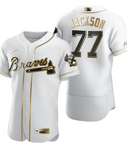 Atlanta Braves #77 Luke Jackson Mlb Golden Brandedition White Jersey Gift For Braves Fans - Robokeg