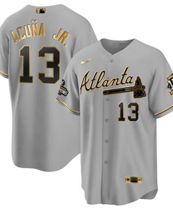 Atlanta Braves Active Player Custom Gray Gold Cool Base Stitched Jersey - Grey - Robokeg