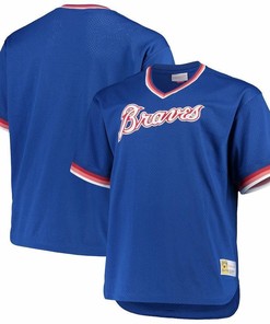 Atlanta Braves Jersey, Mitchell And Ness Big And Tall Cooperstown Collection Mesh Wordmark V-neck Jersey - Royal - Robokeg
