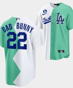 Bad Bunny 2022-23 All-Star Celebrity Softball Game 22 Los Angeles Dodgers White Green Jersey - Robokeg