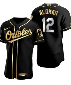 Baltimore Orioles #12 Roberto Alomar Mlb Golden Brandedition Black Jersey Gift For Orioles Fans - Robokeg