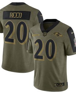 Baltimore Ravens Branded Reed 20 Nfl Olive 2021 Salute To Service Retired Player Men Jersey For Ravens Fans - Robokeg