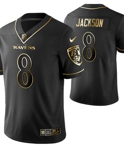 Baltimore Ravens Lamar Jackson 8 2021 Nfl Golden Brandedition Black Jersey Gift For Ravens Fans - Robokeg