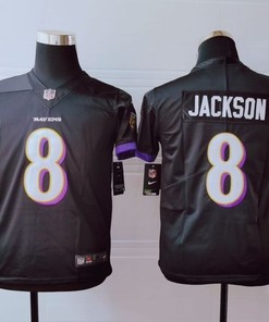 Baltimore Ravens Lamar Jackson #8 Nfl 2020 Dark Brown Jersey - Robokeg