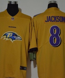 Baltimore Ravens Lamar Jackson #8 Nfl 2020 Gold Jersey - Robokeg