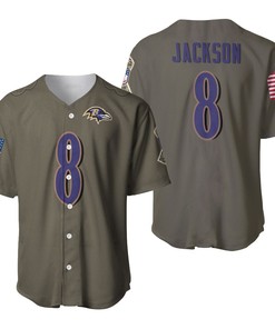 Baltimore Ravens Lamar Jackson #8 Nfl Deion Sanders Salute To Service Retired Player Olive 3d Designed Allover Gift For Baltimore Fans Baseball Jersey - Robokeg