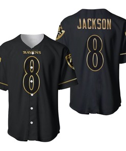 Baltimore Ravens Lamar Jackson #8 Nfl Great Player Black Golden Brandedition Vapor 3d Designed Allover Gift For Baltimore Fans Baseball Jersey - Robokeg