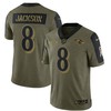 Baltimore Ravens Lamar Jackson 8 Nfl Olive 2021 Salute To Service Player Men Jersey For Ravens Fans - Robokeg