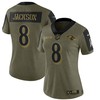 Baltimore Ravens Lamar Jackson 8 Nfl Olive 2021 Salute To Service Player Women Jersey For Ravens Fans - Robokeg
