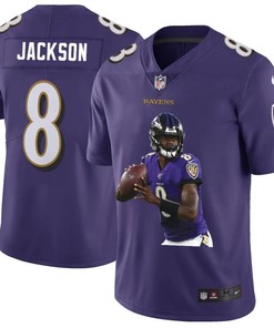 Baltimore Ravens Lamar Jackson #8 Nfl Portrait Brandedition Purple Jersey - Robokeg
