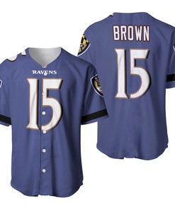 Baltimore Ravens Marquise Brown #15 Nfl American Football Custom Game Purple 2019 3d Designed Allover Gift For Baltimore Fans Baseball Jersey - Robokeg