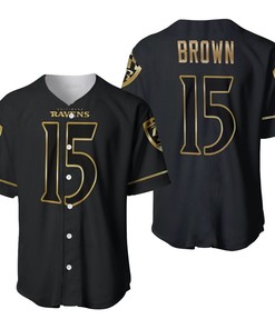 Baltimore Ravens Marquise Brown #15 Nfl American Football Team Black Golden Brandedition Vapor 3d Designed Allover Gift For Baltimore Fans Baseball Jersey - Robokeg