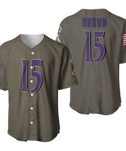 Baltimore Ravens Marquise Brown #15 Nfl Deion Sanders Salute To Service Retired Player Olive 3d Designed Allover Gift For Baltimore Fans Baseball Jersey - Robokeg
