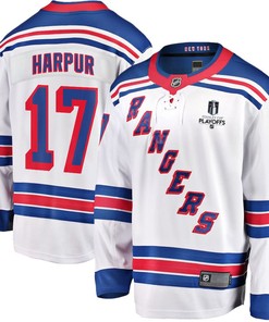 Ben Harpur 17 New York Rangers Stanley Cup 2023 Playoffs Patch Away Breakaway Men Jersey - White - Robokeg