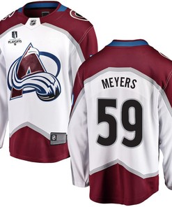 Ben Meyers 59 Colorado Avalanche Stanley Cup 2023 Playoffs Patch Away Breakaway Men Jersey - White - Robokeg