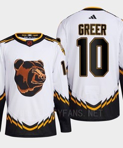 Boston Bruins 2022 Reverse Retro 2.0 A.J. Greer 10 White Primegreen Jersey Men's - Robokeg