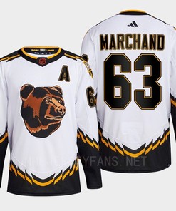 Boston Bruins 2022 Reverse Retro 2.0 Brad Marchand 63 White Primegreen Jersey Men's - Robokeg