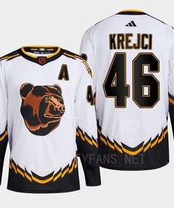 Boston Bruins 2022 Reverse Retro 2.0 David Krejci 46 White Primegreen Jersey Men's - Robokeg