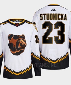 Boston Bruins 2022 Reverse Retro 2.0 Jack Studnicka 23 White Primegreen Jersey Men's - Robokeg