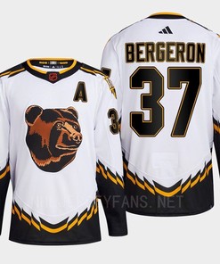 Boston Bruins 2022 Reverse Retro 2.0 Patrice Bergeron 37 White Primegreen Jersey Men's - Robokeg