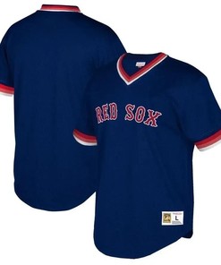 Boston Red Sox Mitchell And Ness Big And Tall Cooperstown Collection Mesh Wordmark V-neck Jersey - Navy - Robokeg