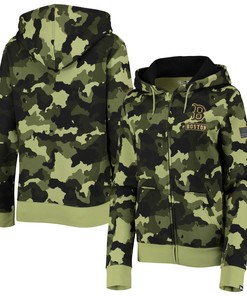 Boston Red Sox New Era Womens 2022 Mlb Armed Forces Day Camo Full-zip Hoodie - Green - Robokeg