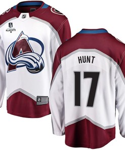 Brad Hunt 17 Colorado Avalanche Stanley Cup 2023 Playoffs Patch Away Breakaway Men Jersey - White - Robokeg